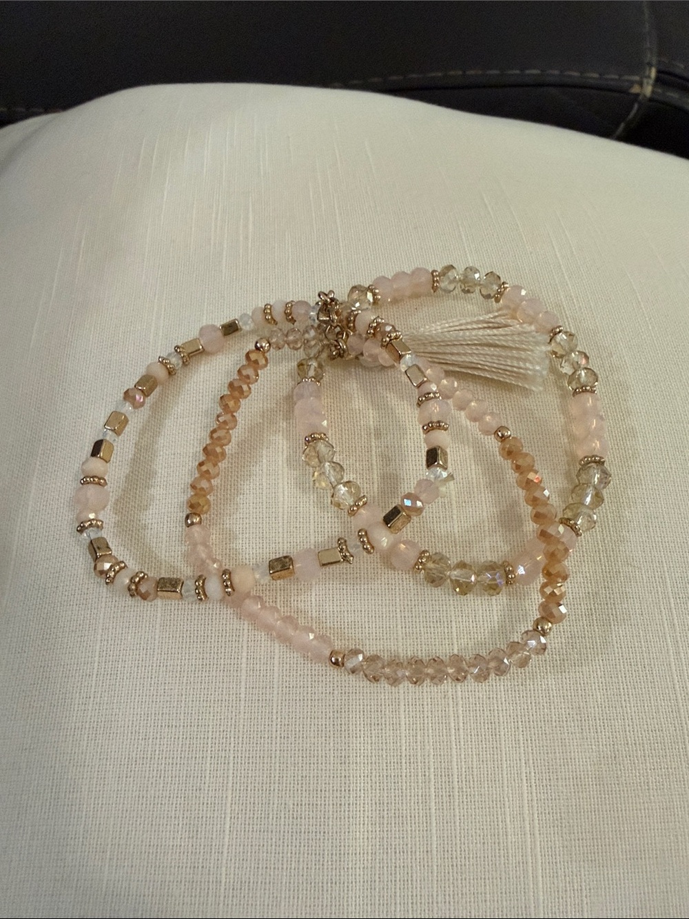 Delicate Pink & Gold Beaded Bracelet Set